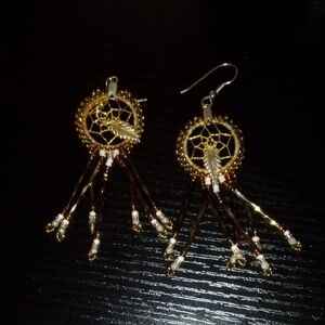 Elegant Gold and Brown Dreamcatcher Earrings
